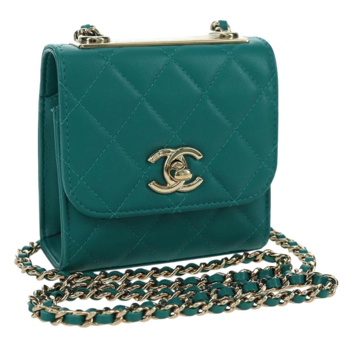 CHANEL Matelasse Chain Mini Trendy CC Bag Lamb Skin Green Gold CC Auth 177985SAV