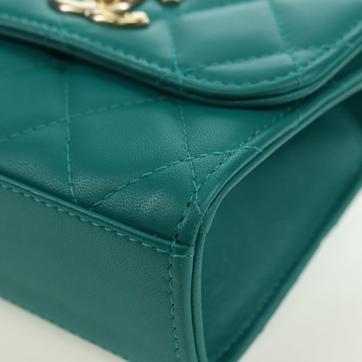 CHANEL Matelasse Chain Mini Trendy CC Bag Lamb Skin Green Gold CC Auth 177985SAV