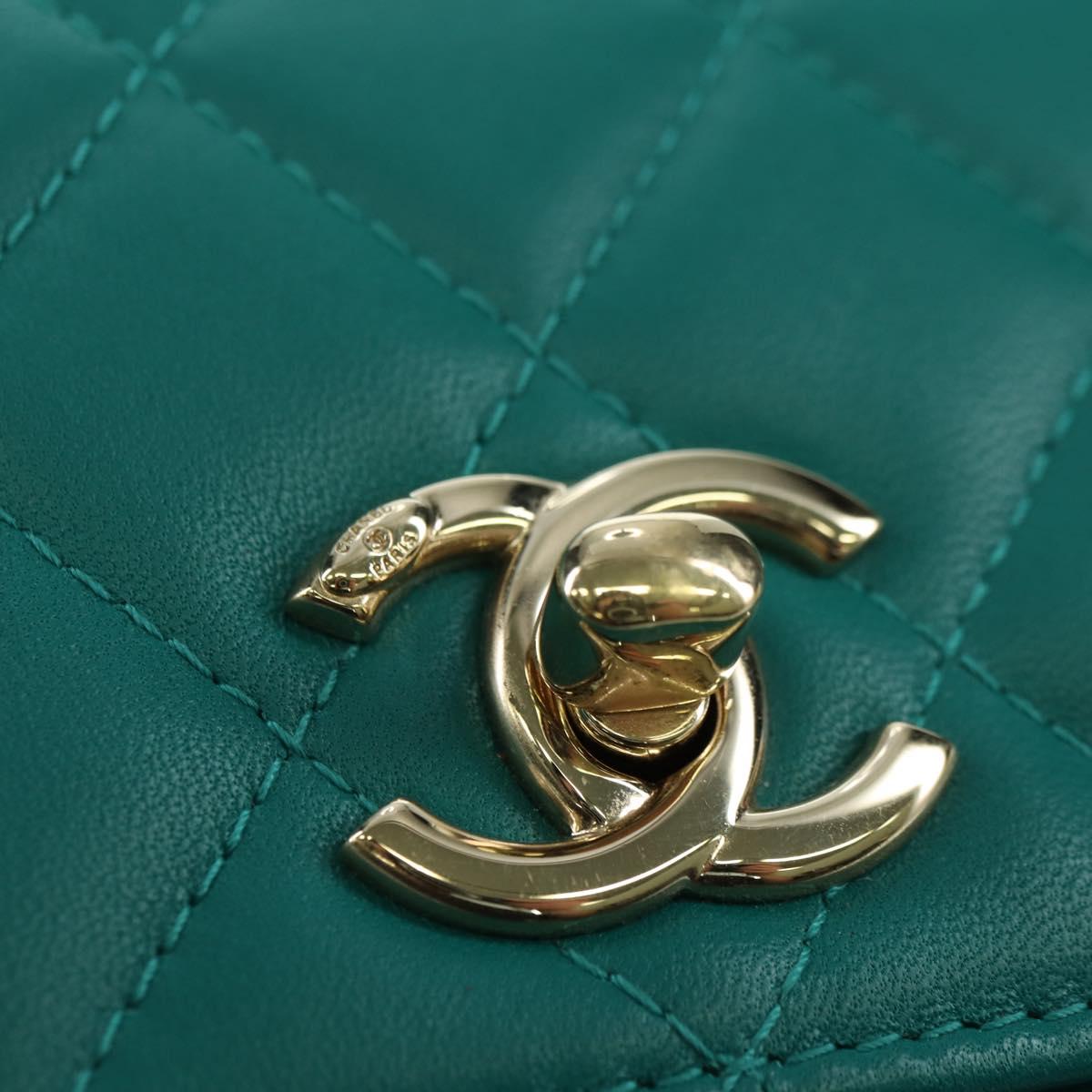 CHANEL Matelasse Chain Mini Trendy CC Bag Lamb Skin Green Gold CC Auth 177985SAV
