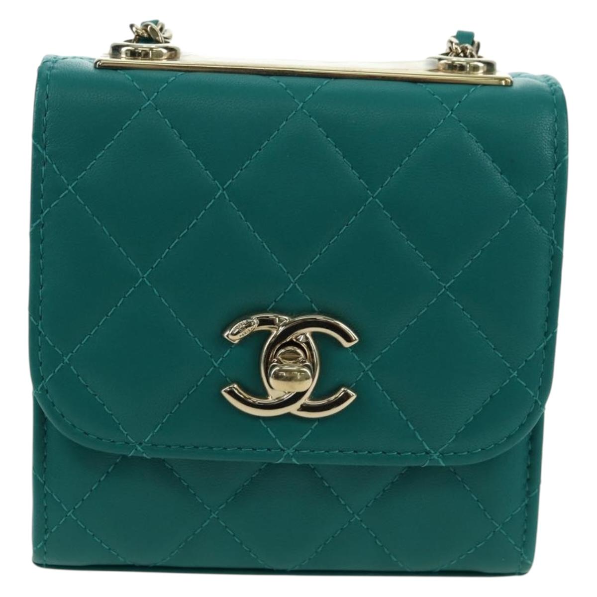 CHANEL Matelasse Chain Mini Trendy CC Bag Lamb Skin Green Gold CC Auth 177985SAV