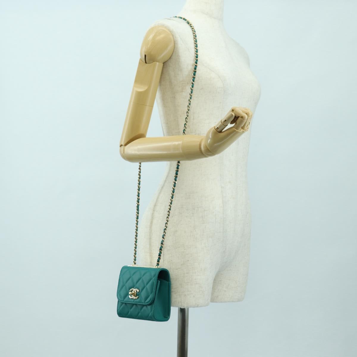 CHANEL Matelasse Chain Mini Trendy CC Bag Lamb Skin Green Gold CC Auth 177985SAV