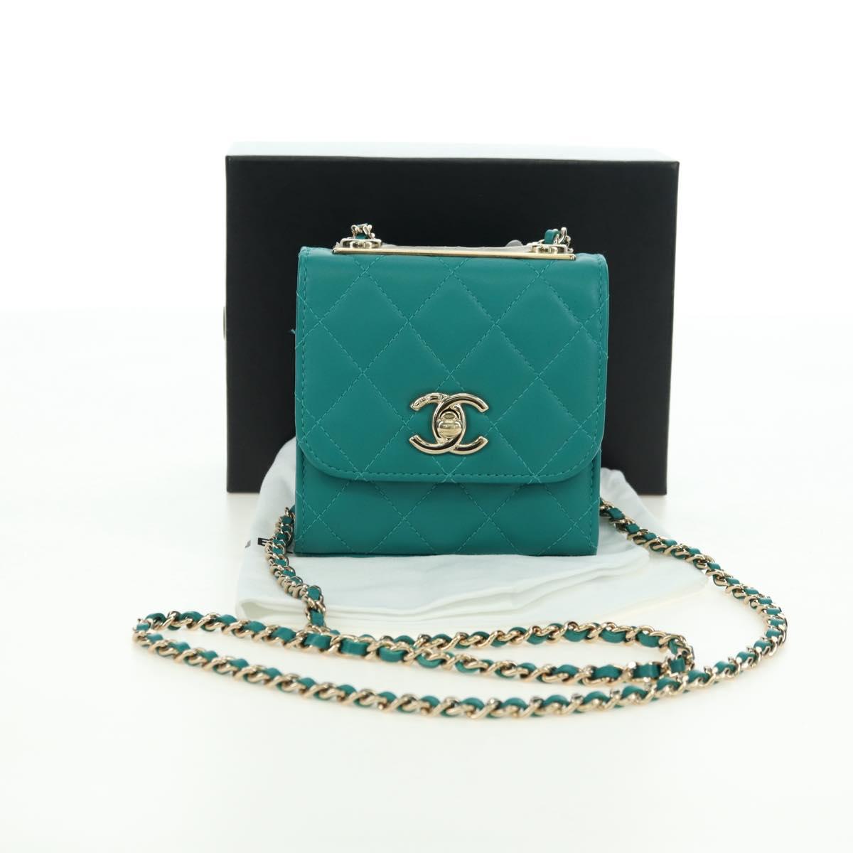 CHANEL Matelasse Chain Mini Trendy CC Bag Lamb Skin Green Gold CC Auth 177985SAV
