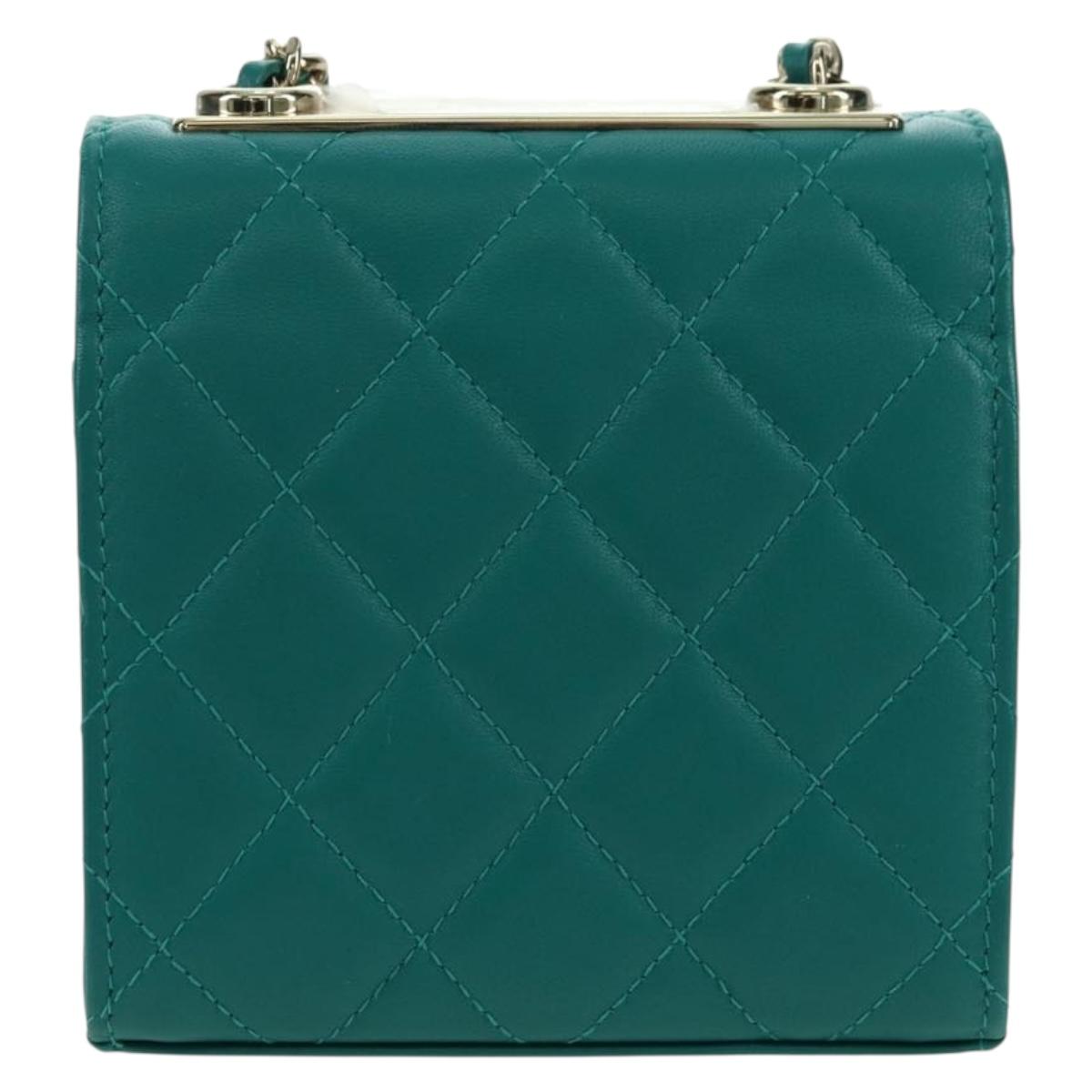 CHANEL Matelasse Chain Mini Trendy CC Bag Lamb Skin Green Gold CC Auth 177985SAV