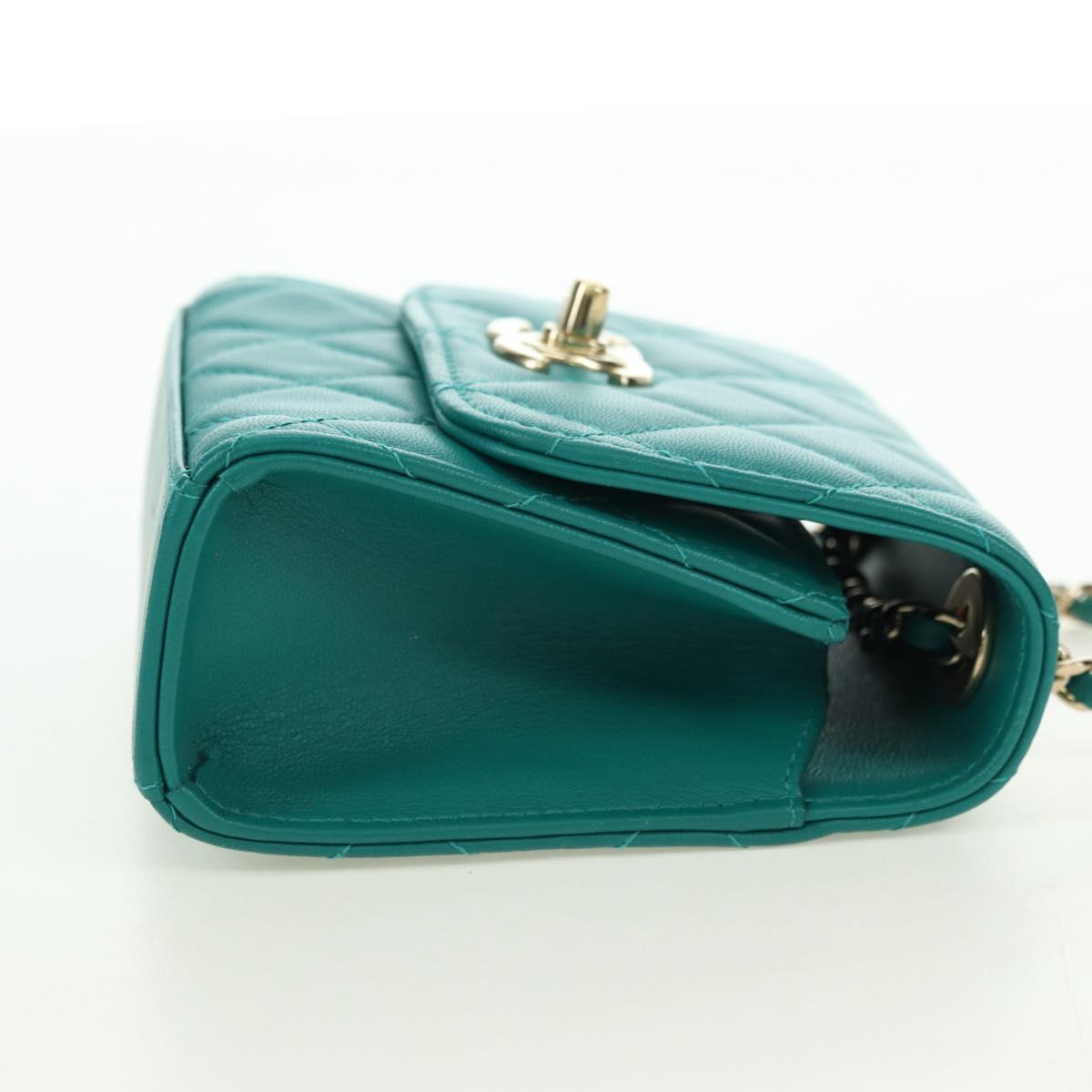 CHANEL Matelasse Chain Mini Trendy CC Bag Lamb Skin Green Gold CC Auth 177985SAV