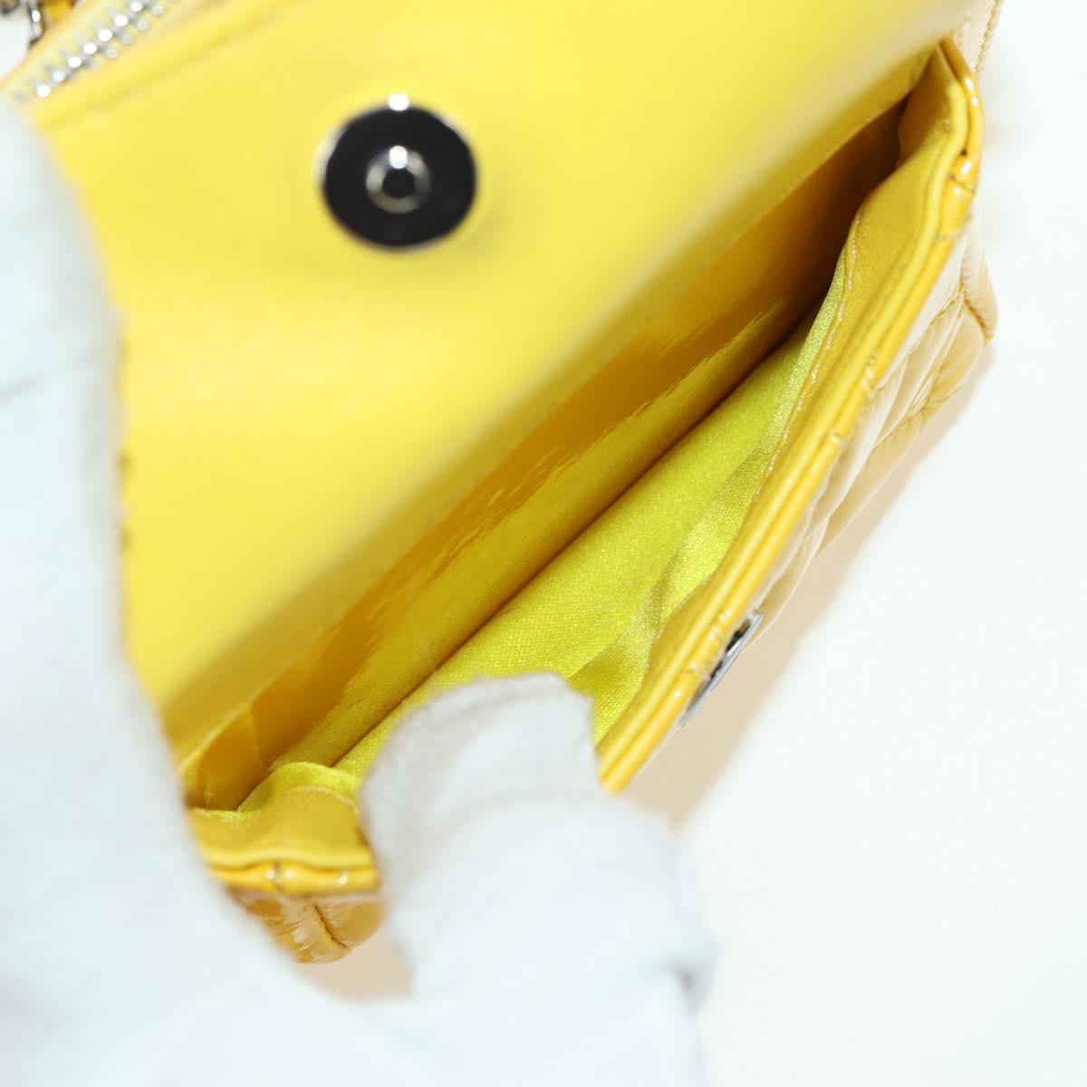 CHANEL Matelasse Chain Shoulder Bag Patent leather Yellow Silver CC Auth 177988V