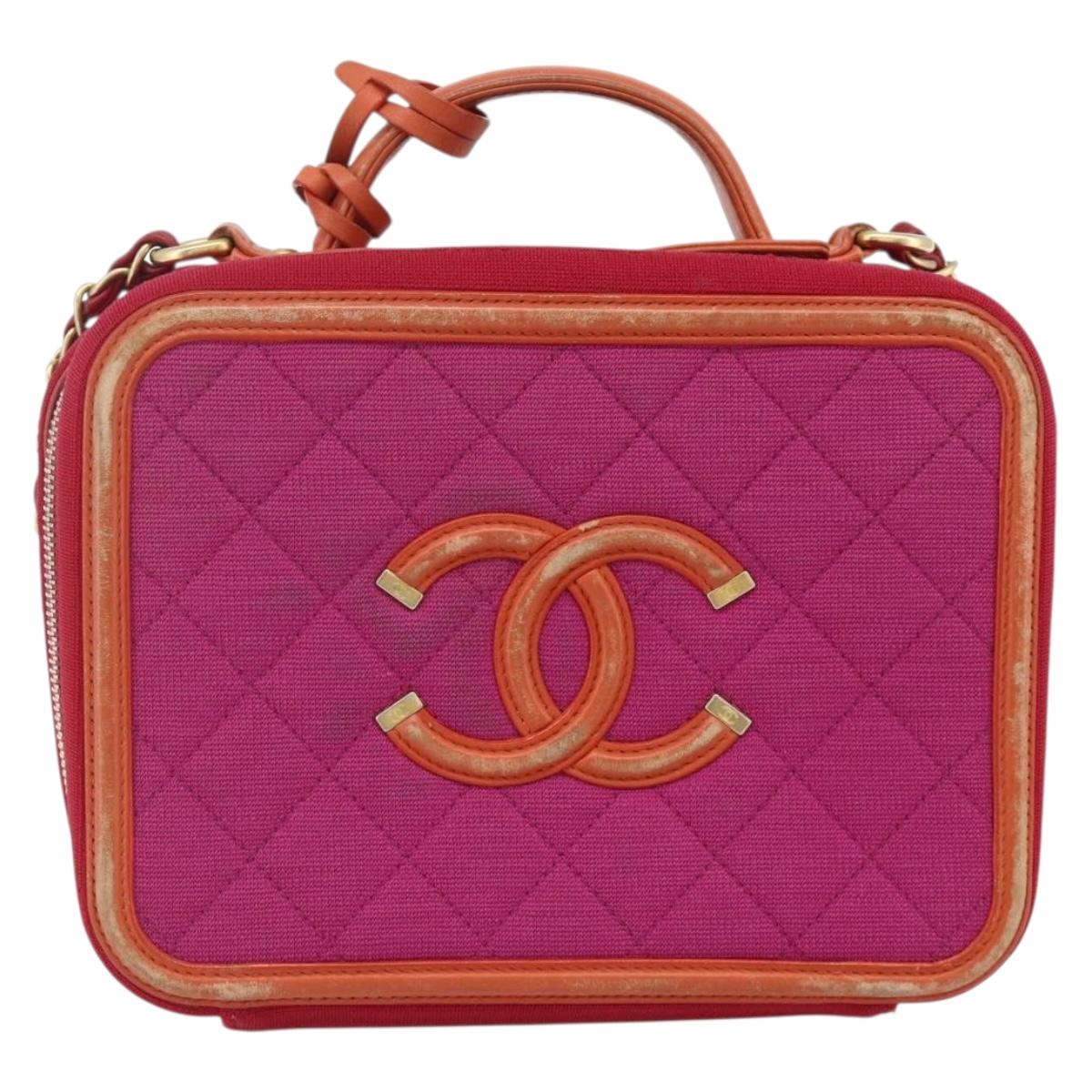 CHANEL CC Filigree Chain Vanity Shoulder Bag Cotton Pink Gold CC Auth 177990