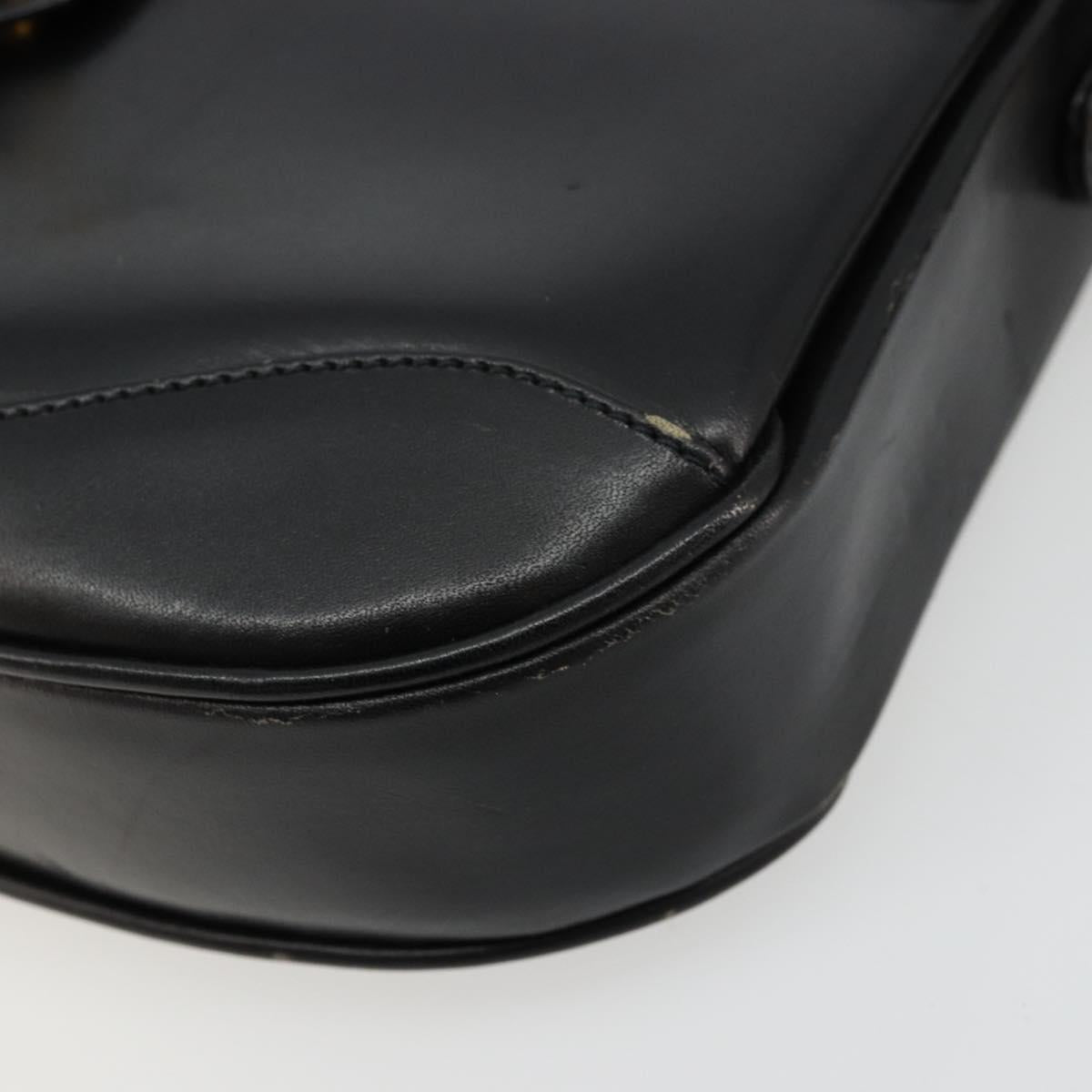 GUCCI Shoulder Bag Leather Black Gold Auth 177992