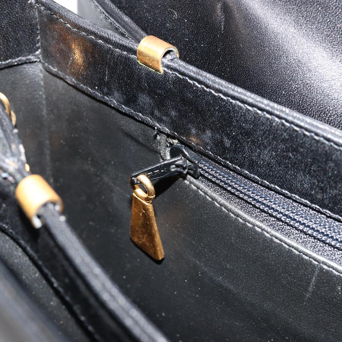GUCCI Shoulder Bag Leather Black Gold Auth 177992