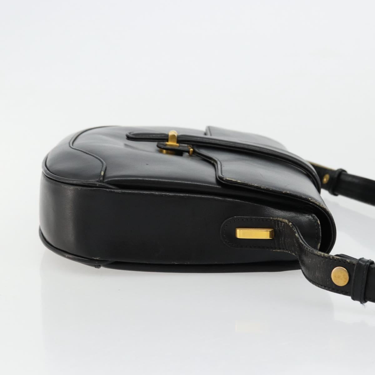 GUCCI Shoulder Bag Leather Black Gold Auth 177992