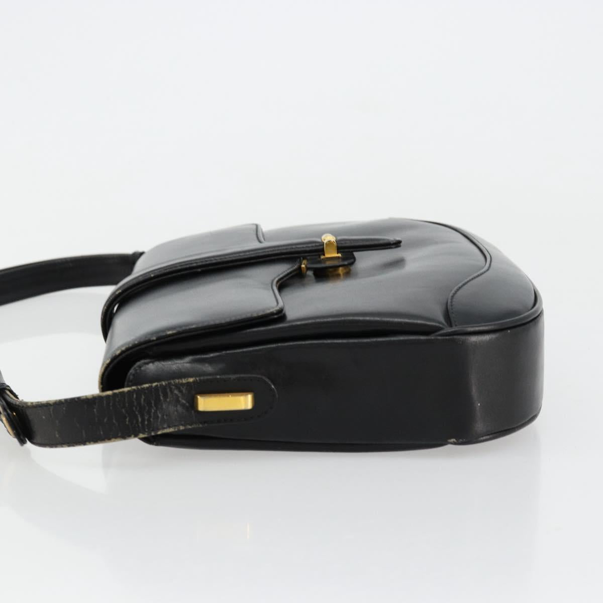 GUCCI Shoulder Bag Leather Black Gold Auth 177992