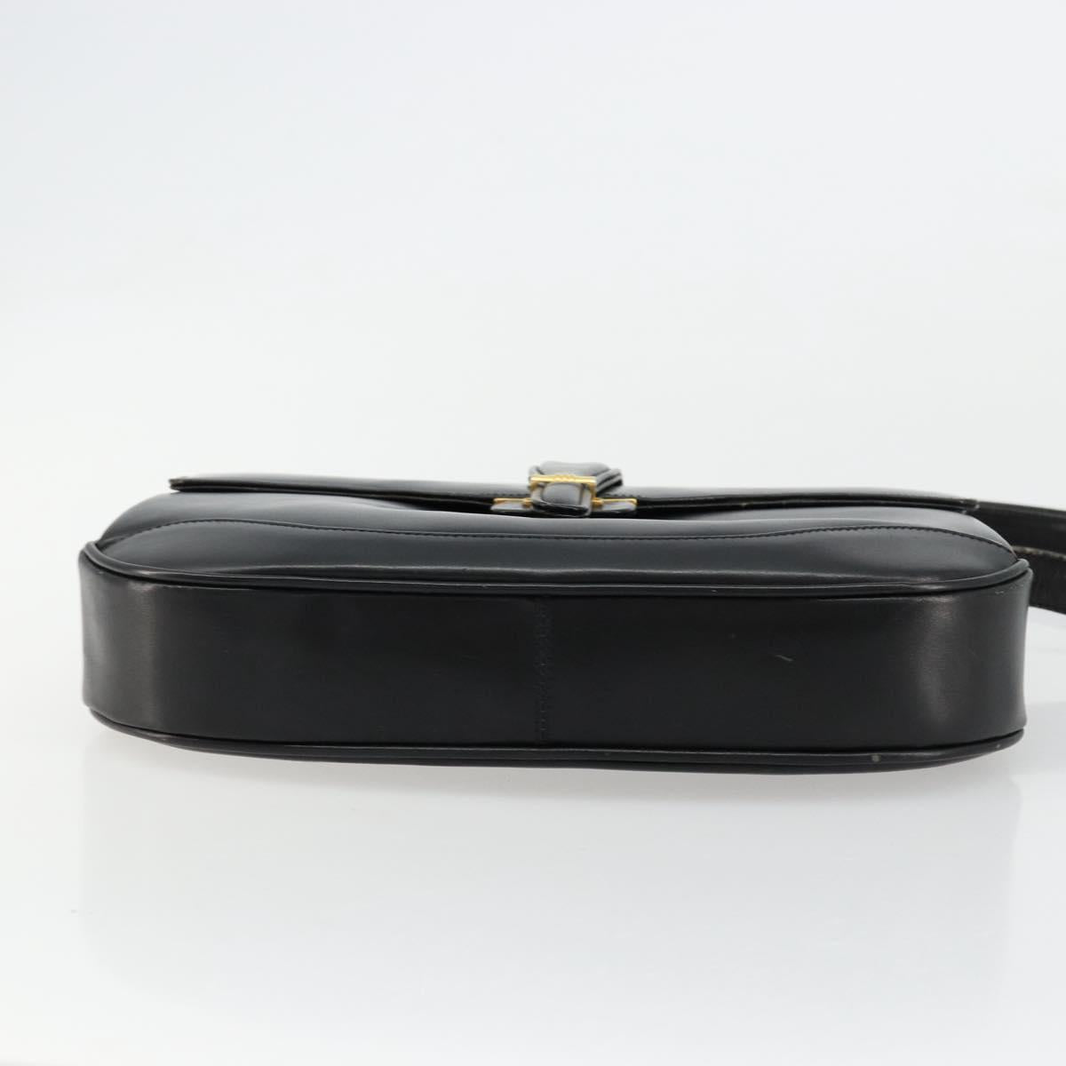 GUCCI Shoulder Bag Leather Black Gold Auth 177992