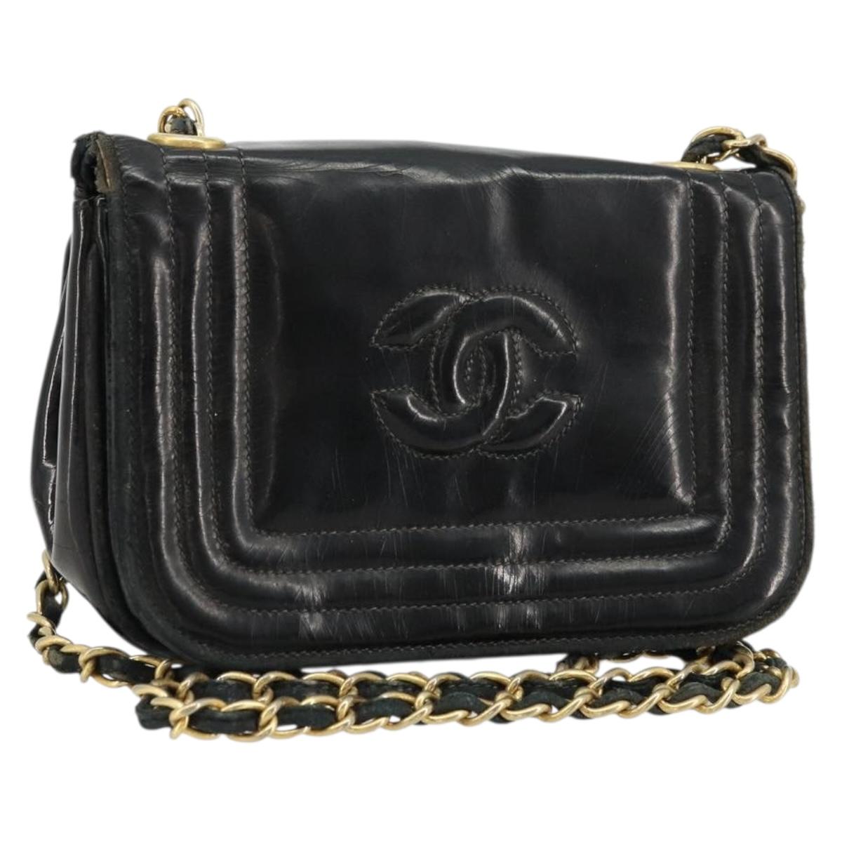 CHANEL COCO Mark Chain Shoulder Bag Patent leather Black Gold CC Auth 177993