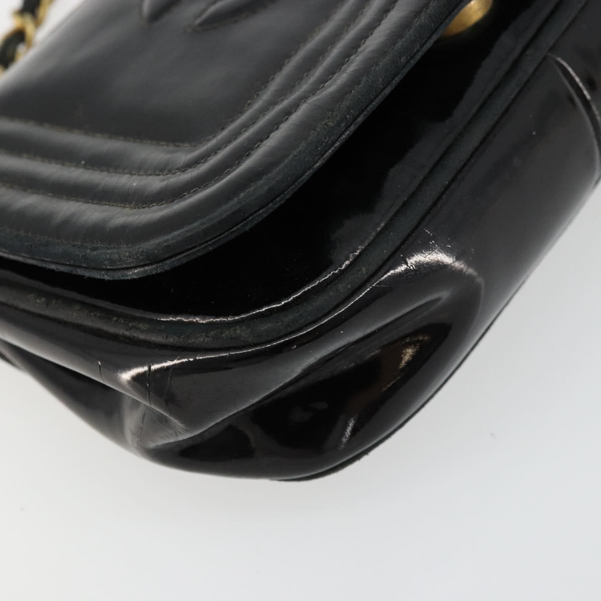 CHANEL COCO Mark Chain Shoulder Bag Patent leather Black Gold CC Auth 177993