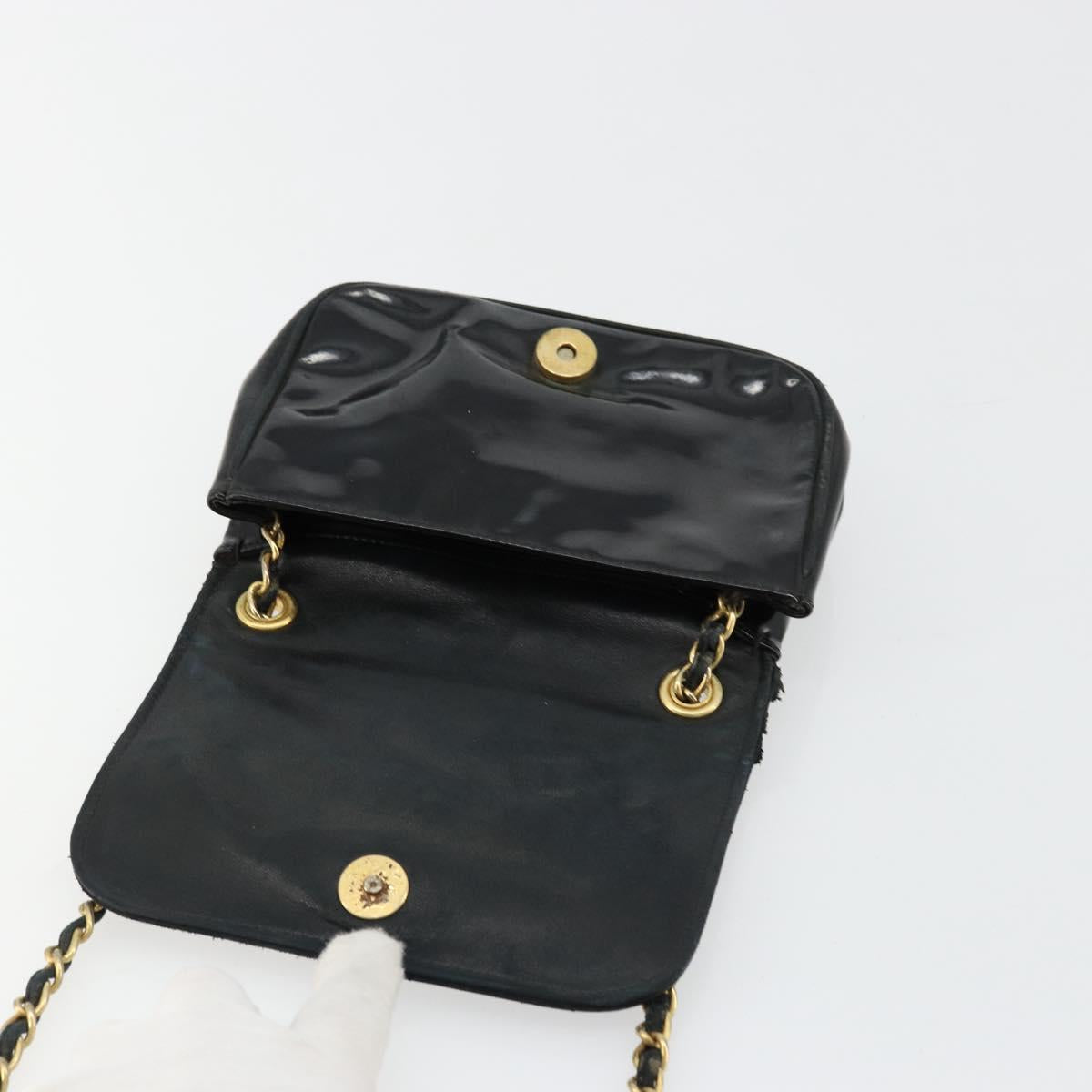 CHANEL COCO Mark Chain Shoulder Bag Patent leather Black Gold CC Auth 177993