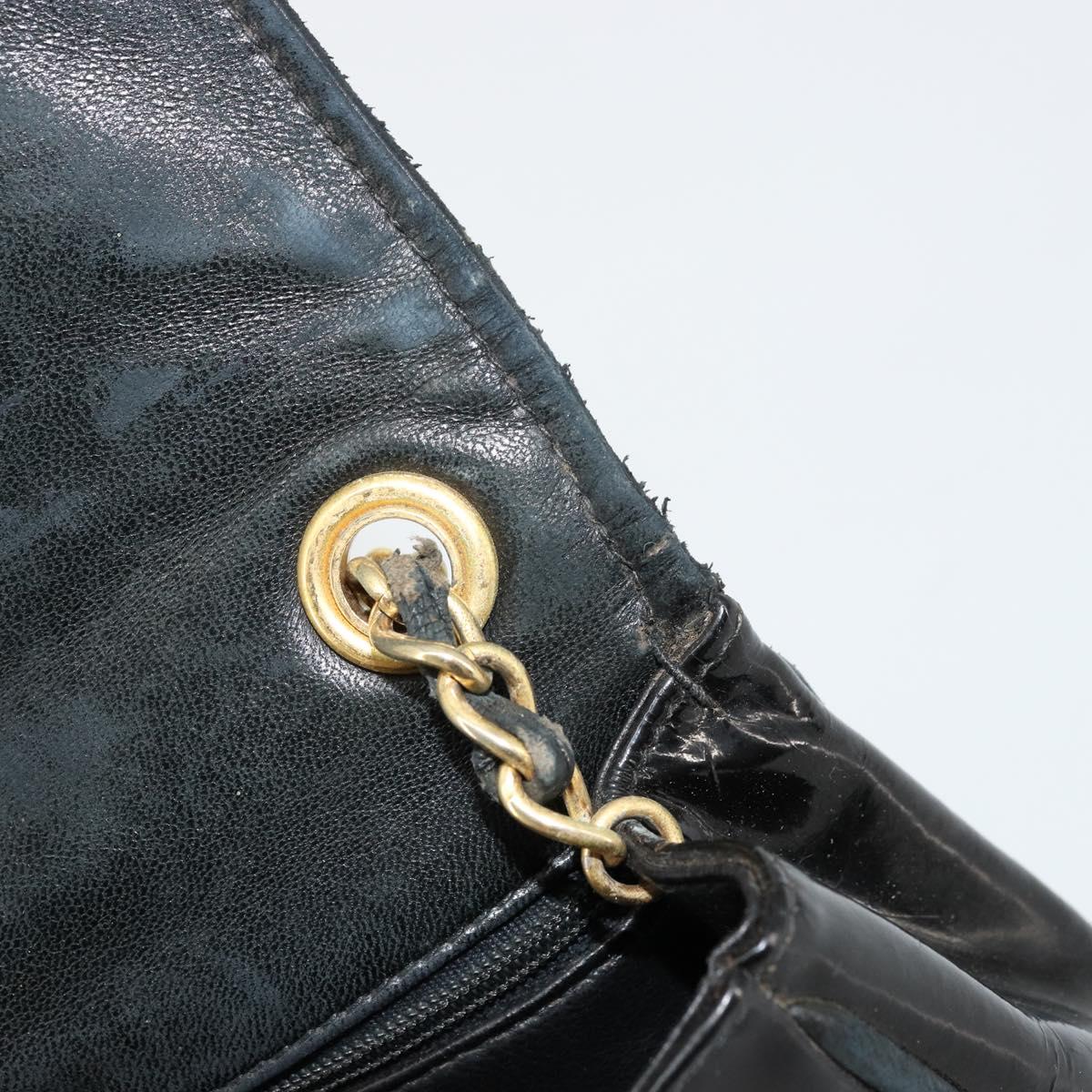 CHANEL COCO Mark Chain Shoulder Bag Patent leather Black Gold CC Auth 177993