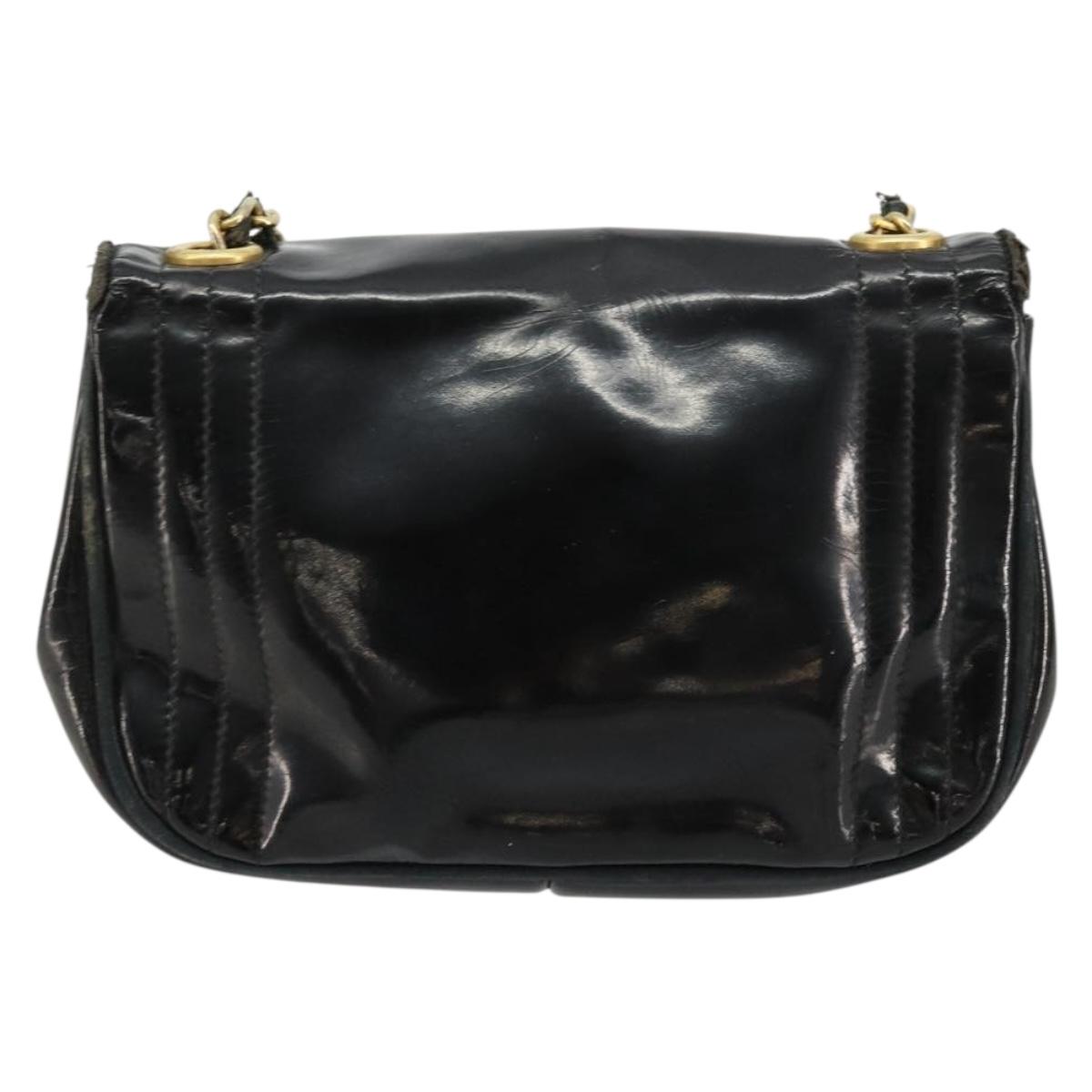 CHANEL COCO Mark Chain Shoulder Bag Patent leather Black Gold CC Auth 177993