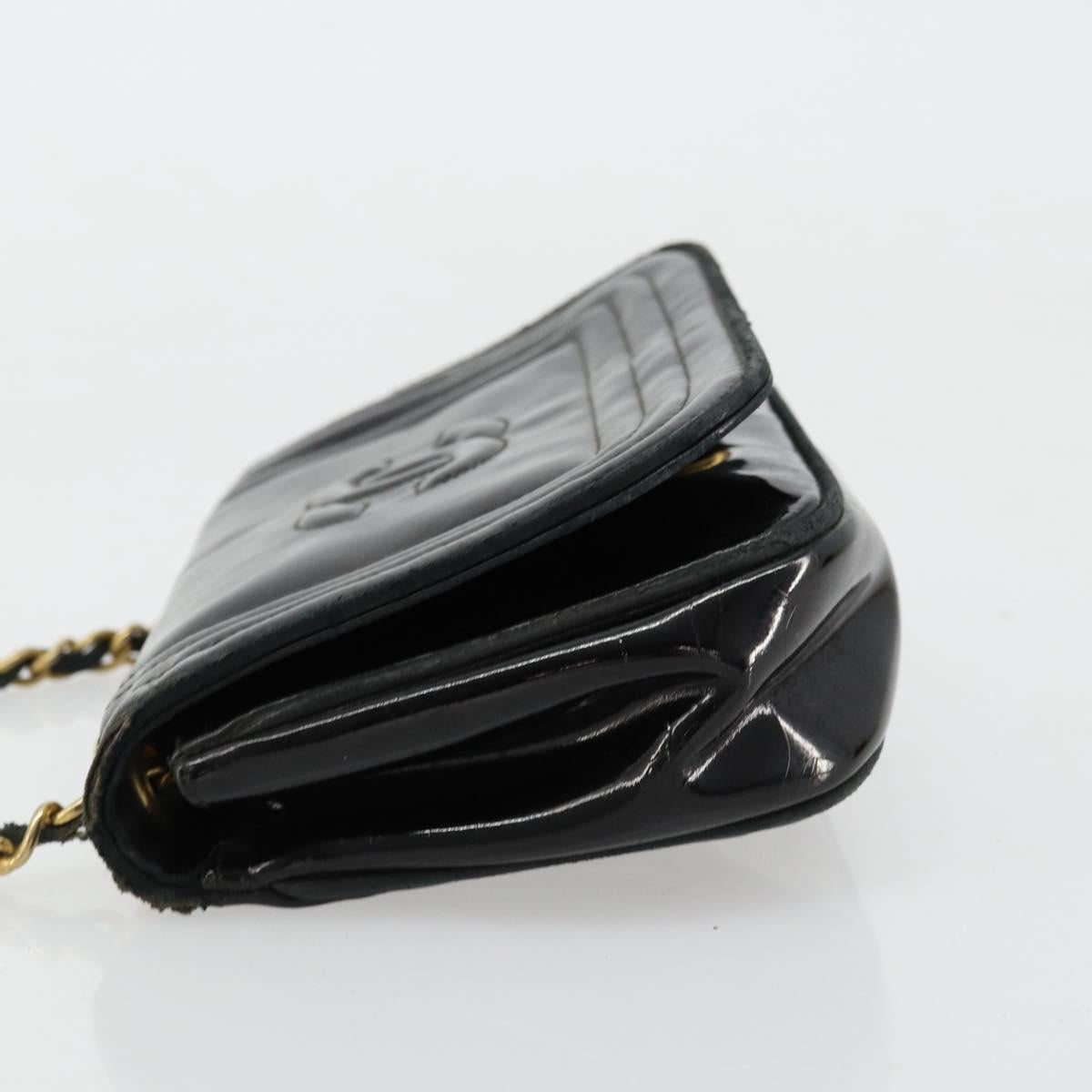 CHANEL COCO Mark Chain Shoulder Bag Patent leather Black Gold CC Auth 177993