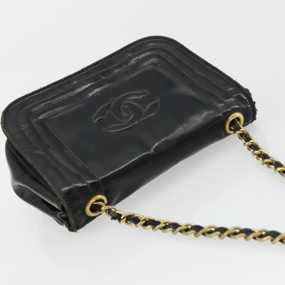 CHANEL COCO Mark Chain Shoulder Bag Patent leather Black Gold CC Auth 177993