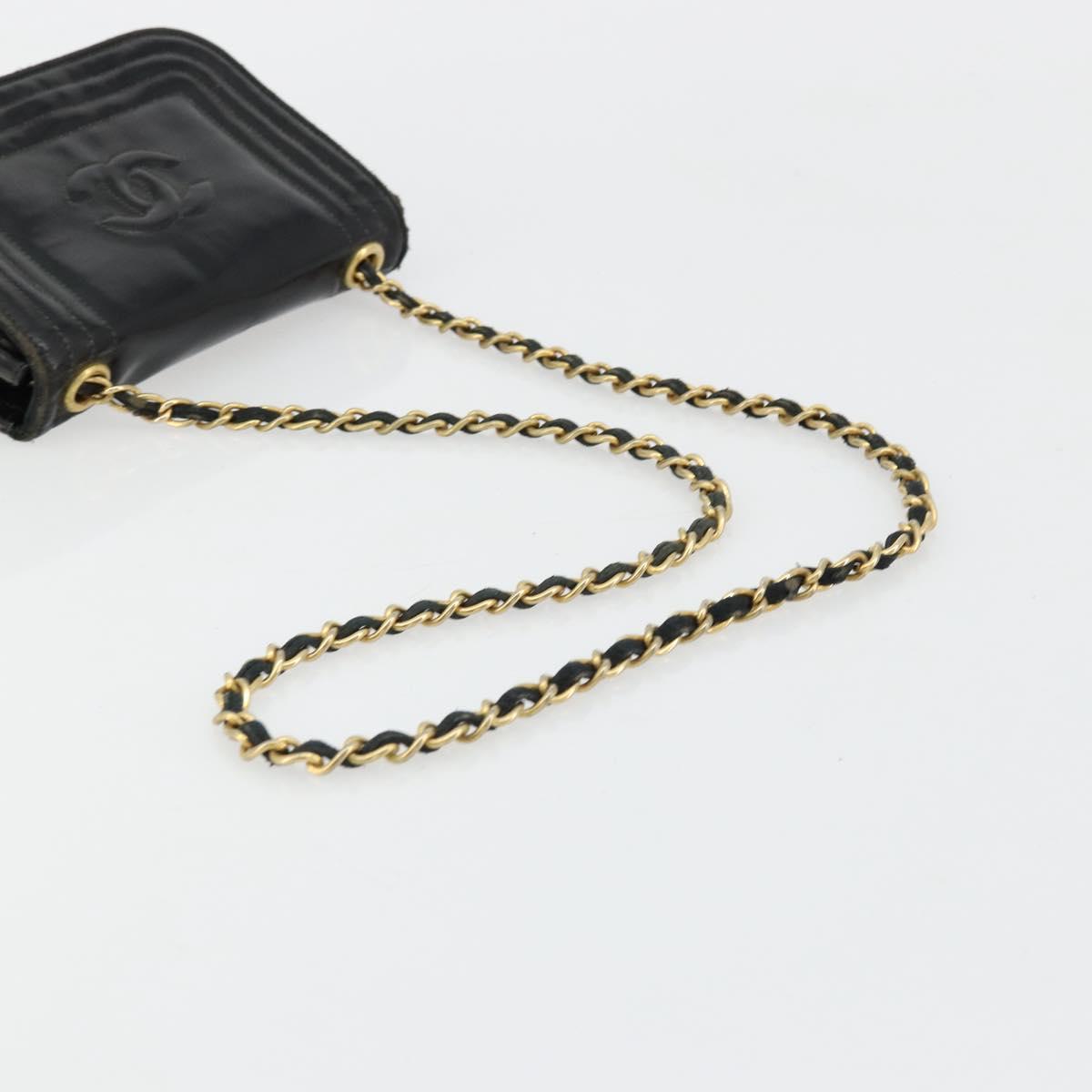 CHANEL COCO Mark Chain Shoulder Bag Patent leather Black Gold CC Auth 177993