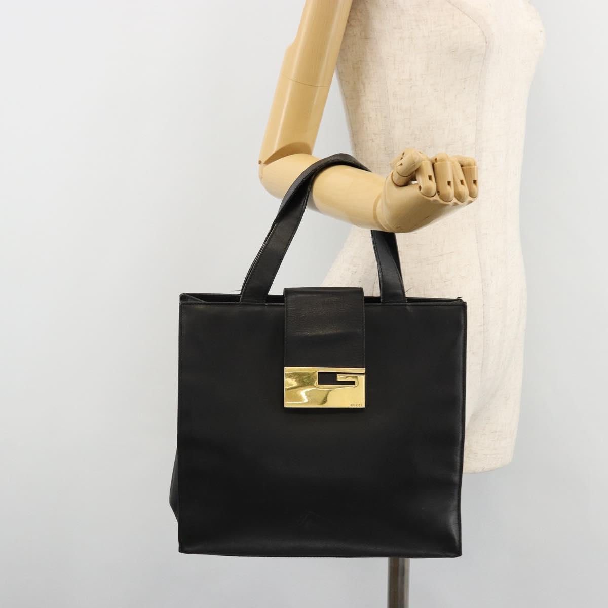 GUCCI Hand Bag Leather Black Gold 002 0347 200110 Auth 178003A