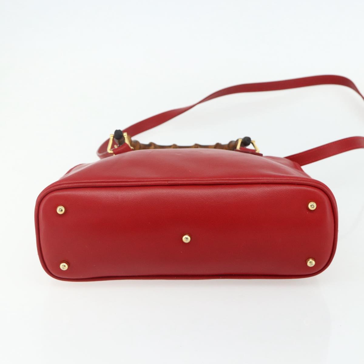 GUCCI Bamboo Hand Bag Leather 2way Red Gold 000 2296 0290 Auth 178004