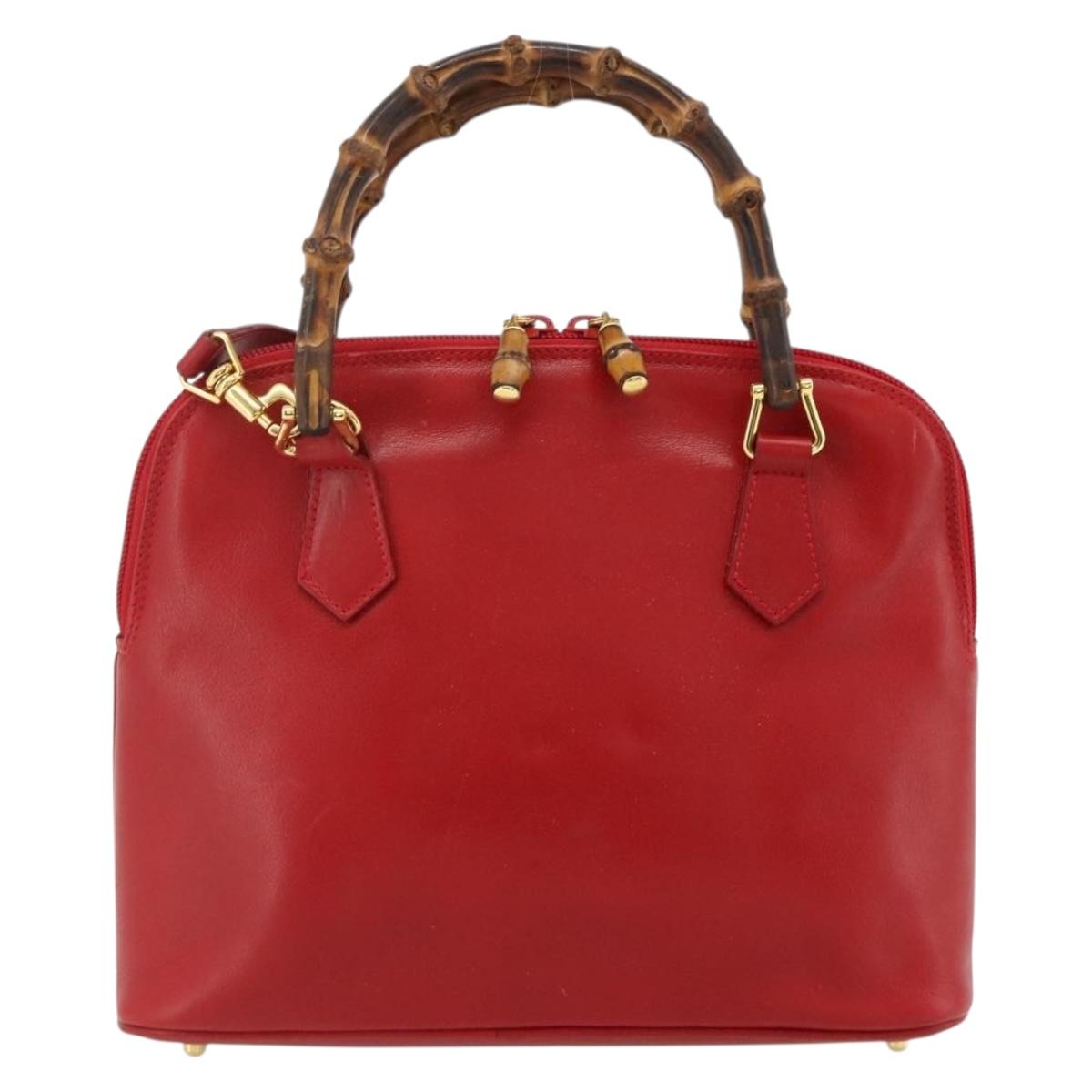 GUCCI Bamboo Hand Bag Leather 2way Red Gold 000 2296 0290 Auth 178004