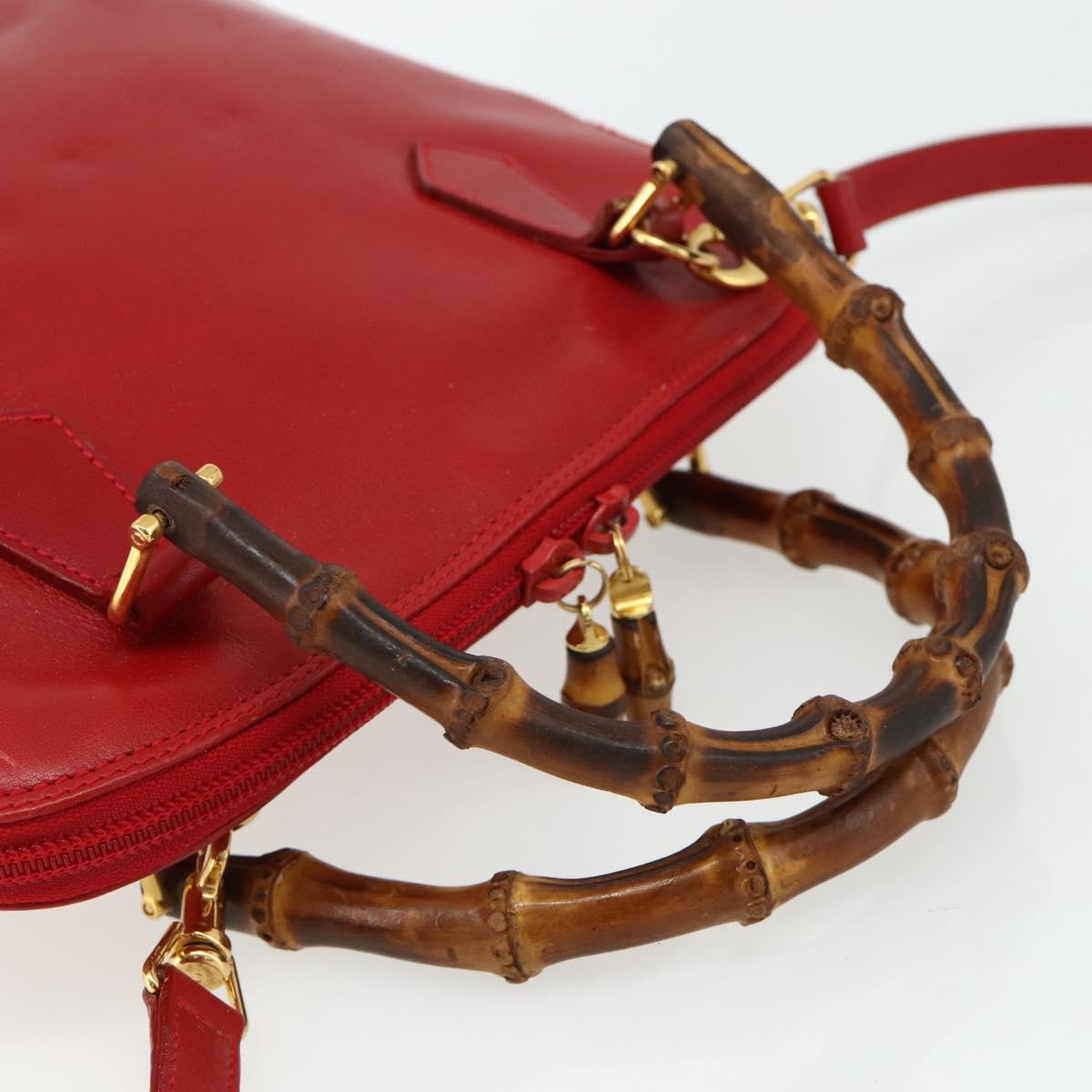 GUCCI Bamboo Hand Bag Leather 2way Red Gold 000 2296 0290 Auth 178004
