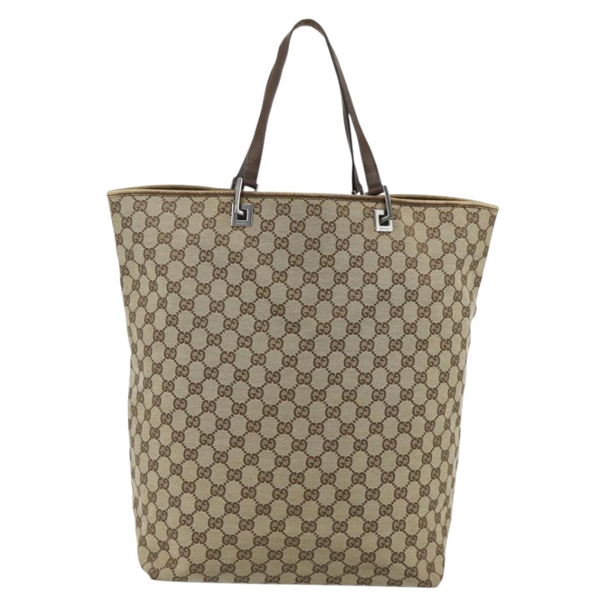 GUCCI GG Canvas Tote Bag Beige Silver 31242 Auth 178007