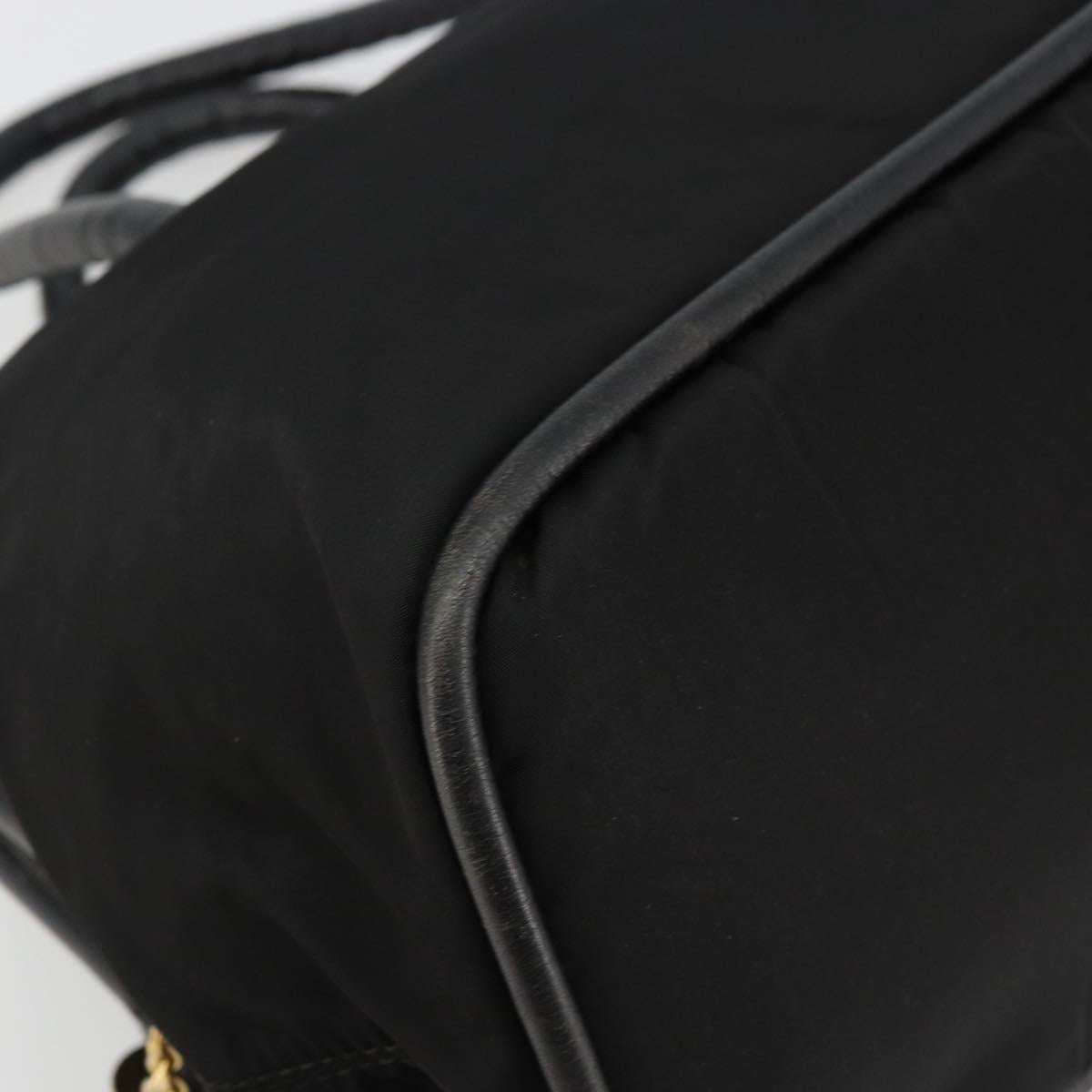 CELINE Circle Hand Bag Nylon Black Gold Auth 178010