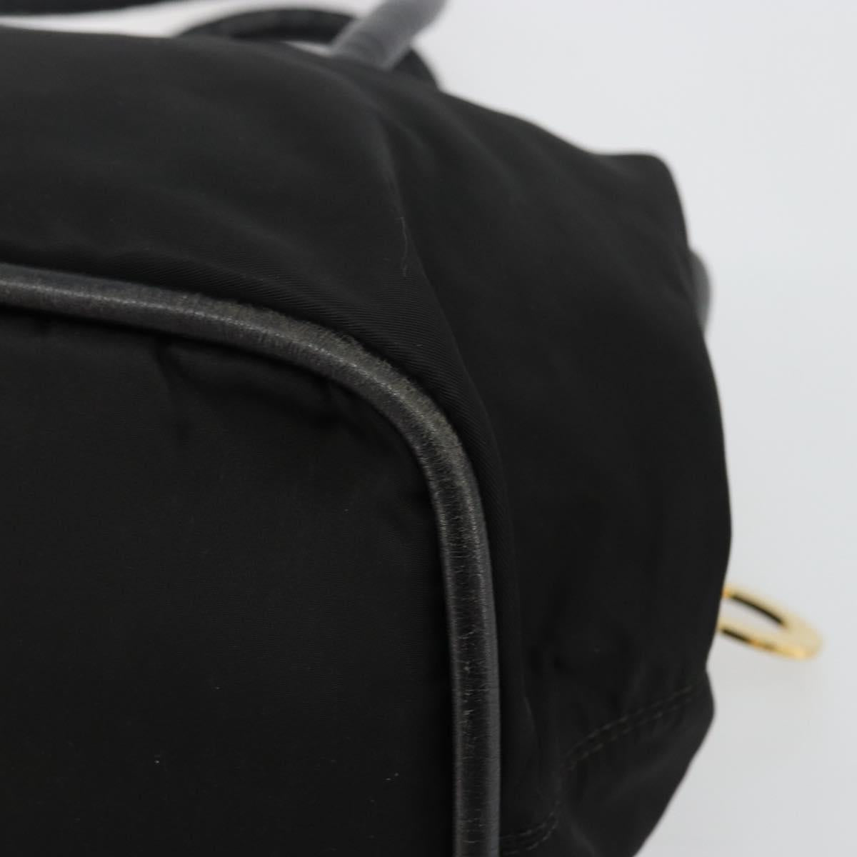 CELINE Circle Hand Bag Nylon Black Gold Auth 178010