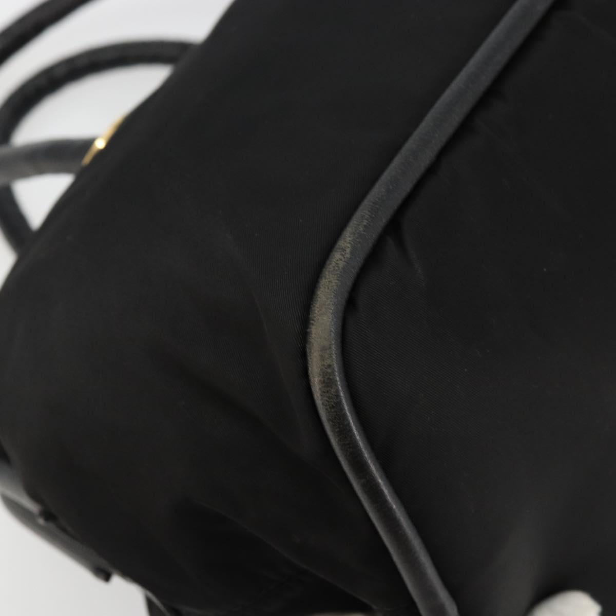 CELINE Circle Hand Bag Nylon Black Gold Auth 178010