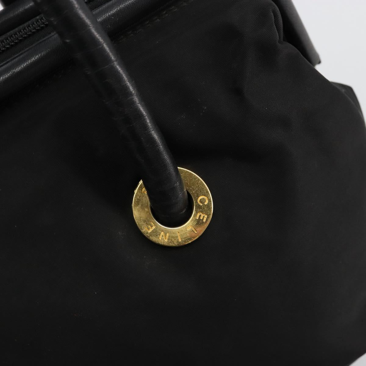 CELINE Circle Hand Bag Nylon Black Gold Auth 178010