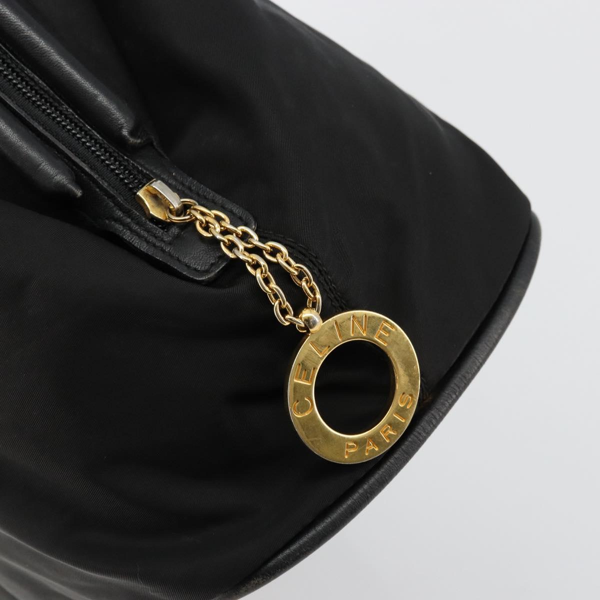 CELINE Circle Hand Bag Nylon Black Gold Auth 178010