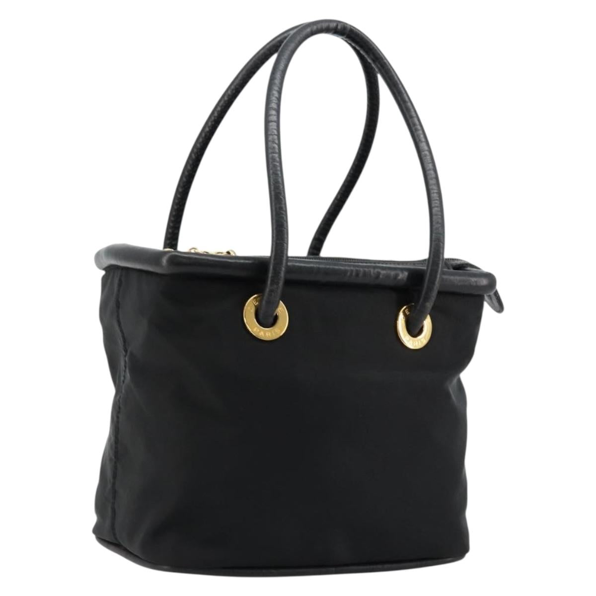 CELINE Circle Hand Bag Nylon Black Gold Auth 178011A