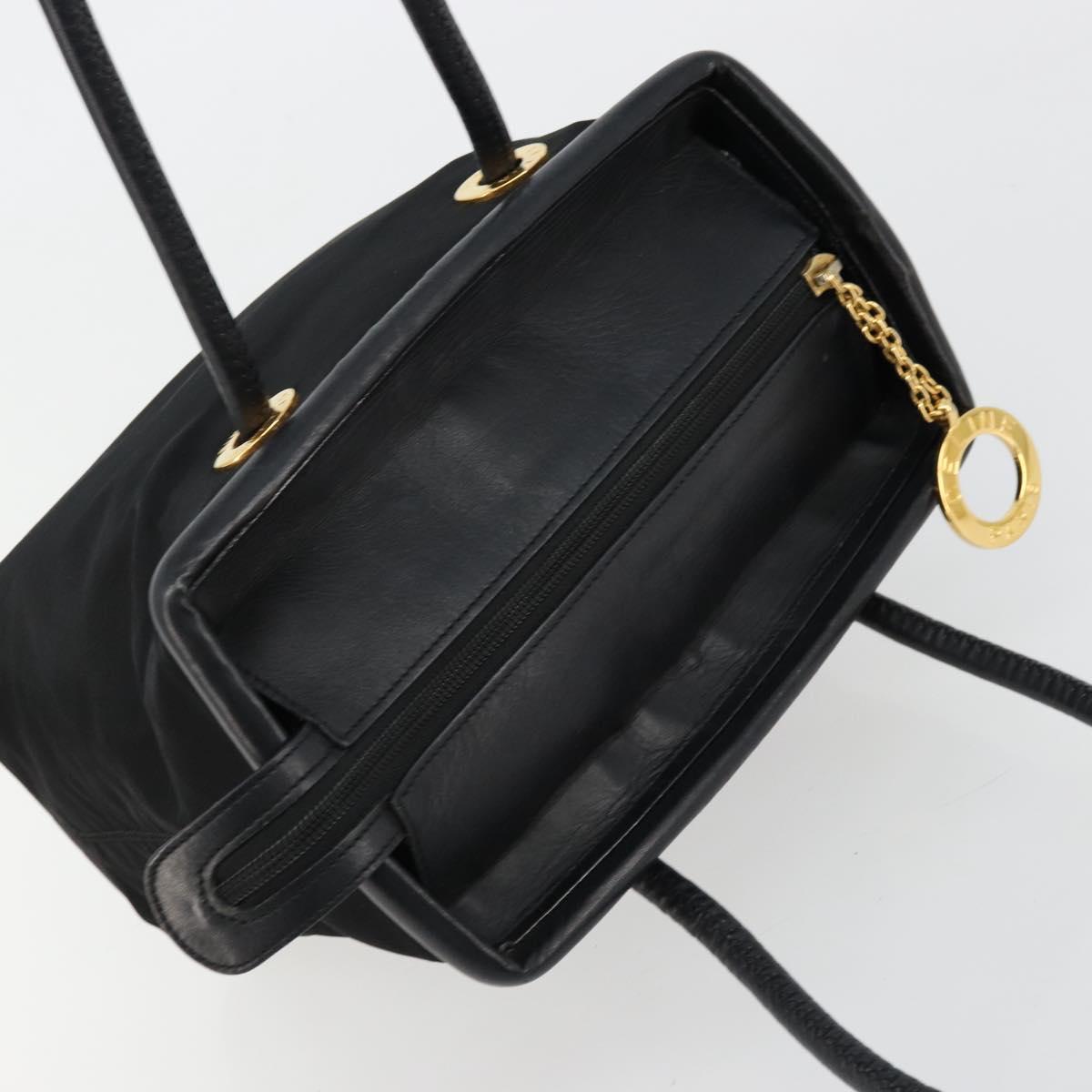 CELINE Circle Hand Bag Nylon Black Gold Auth 178011A