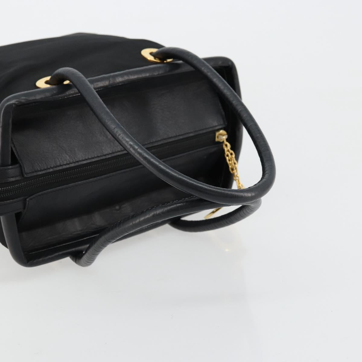 CELINE Circle Hand Bag Nylon Black Gold Auth 178011A