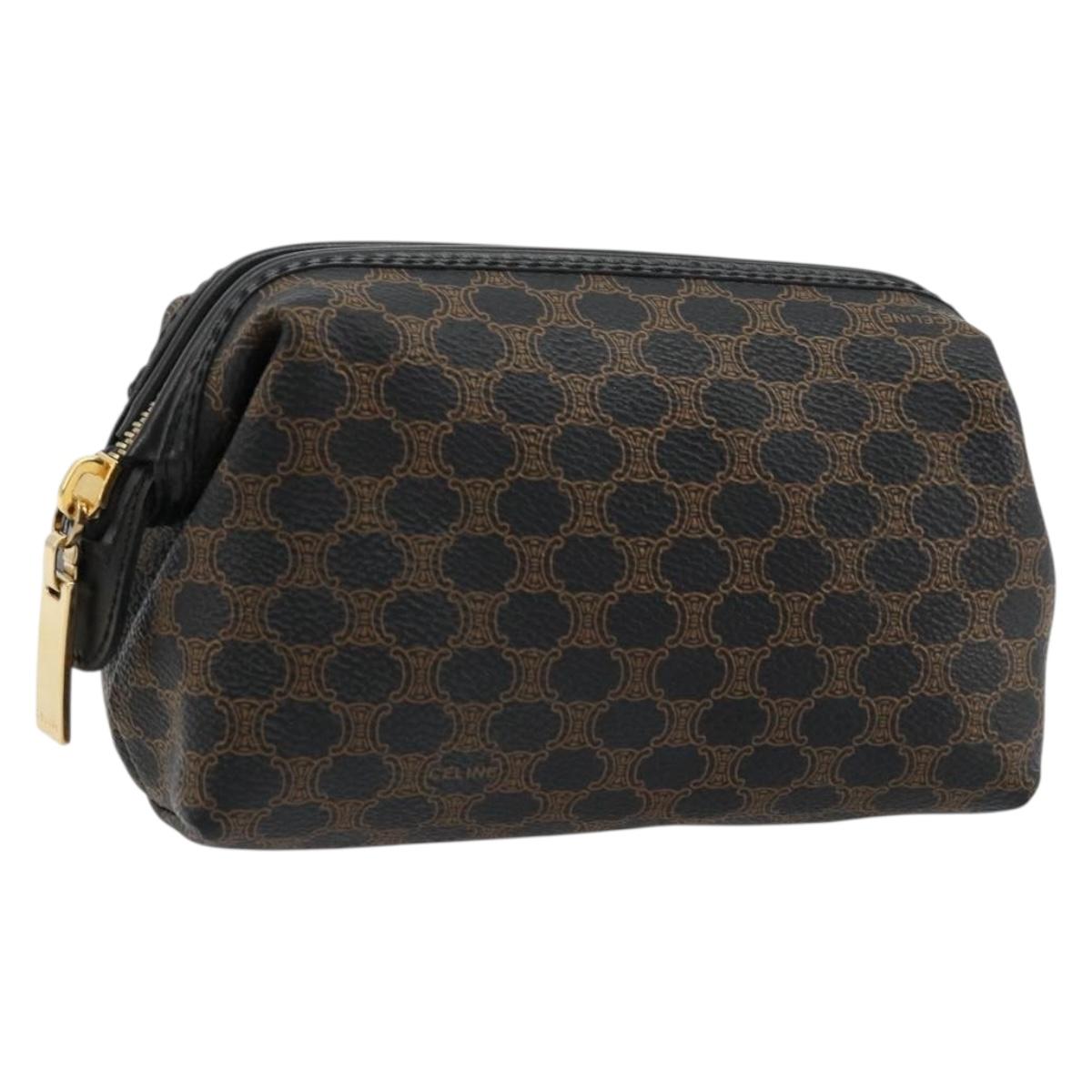CELINE Macadam Canvas Pouch PVC Leather Brown Gold Auth 178013V