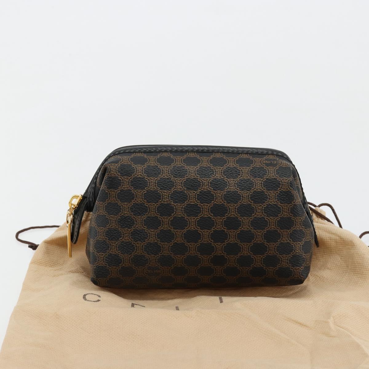 CELINE Macadam Canvas Pouch PVC Leather Brown Gold Auth 178013V