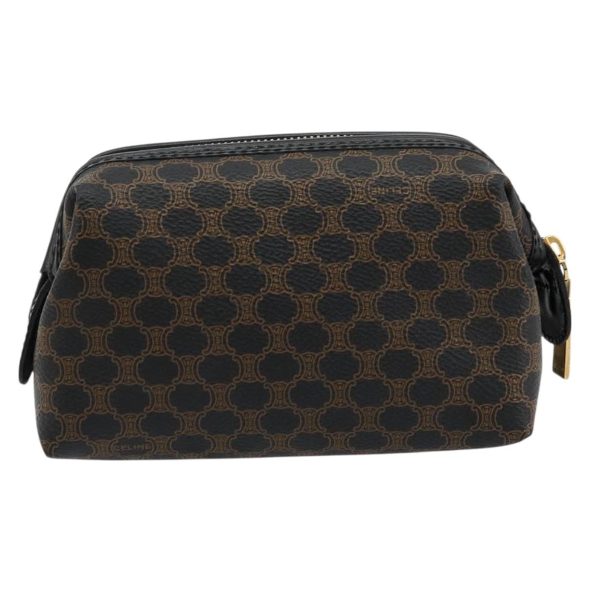 CELINE Macadam Canvas Pouch PVC Leather Brown Gold Auth 178013V