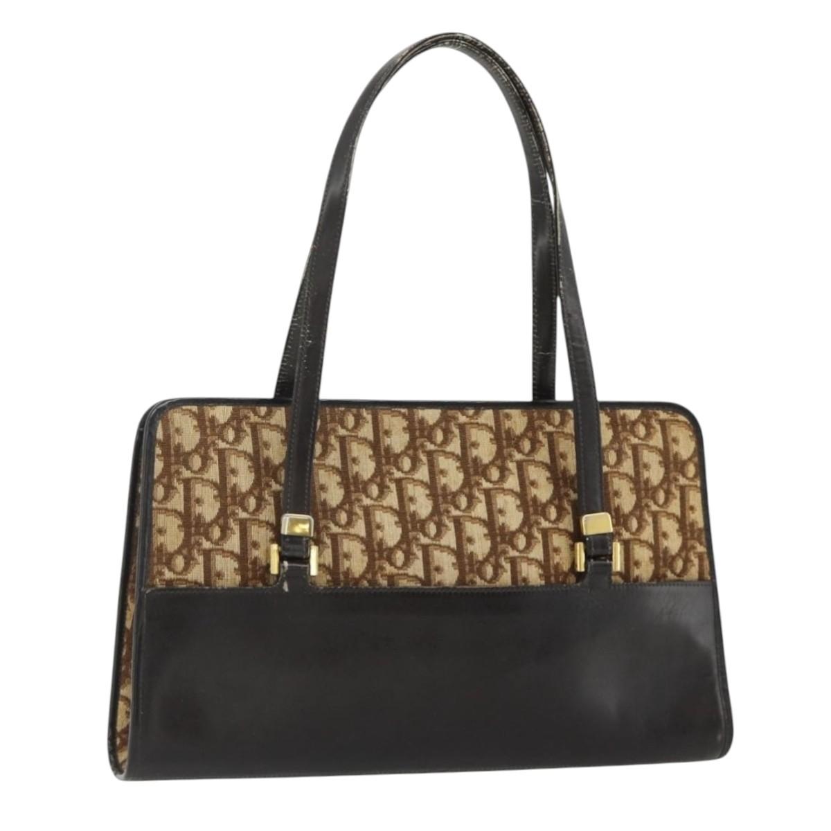 Christian Dior Trotter Canvas Hand Bag Beige Gold Auth 178014