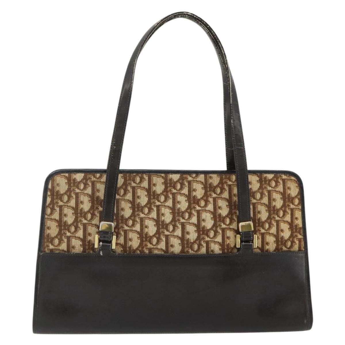 Christian Dior Trotter Canvas Hand Bag Beige Gold Auth 178014