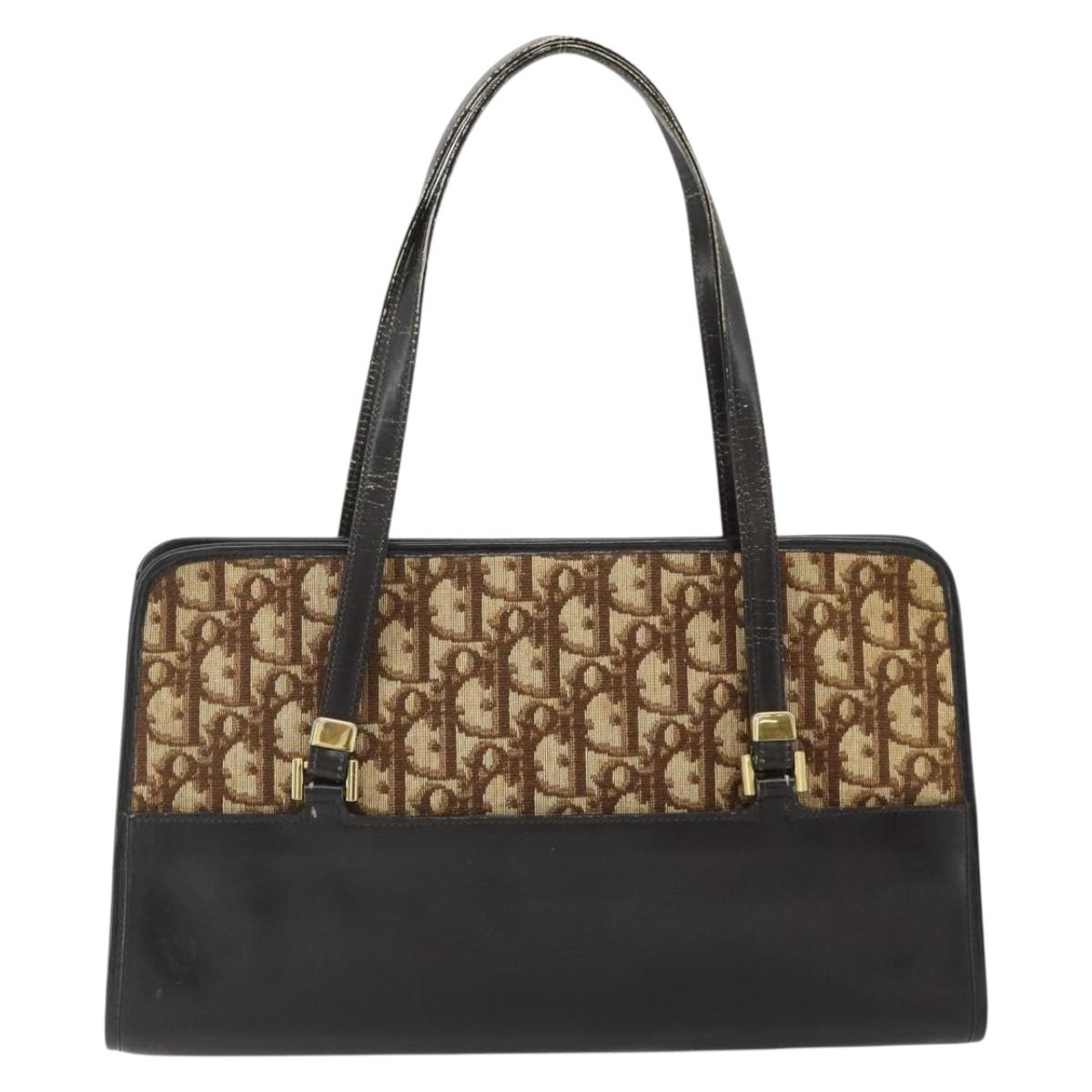 Christian Dior Trotter Canvas Hand Bag Beige Gold Auth 178014