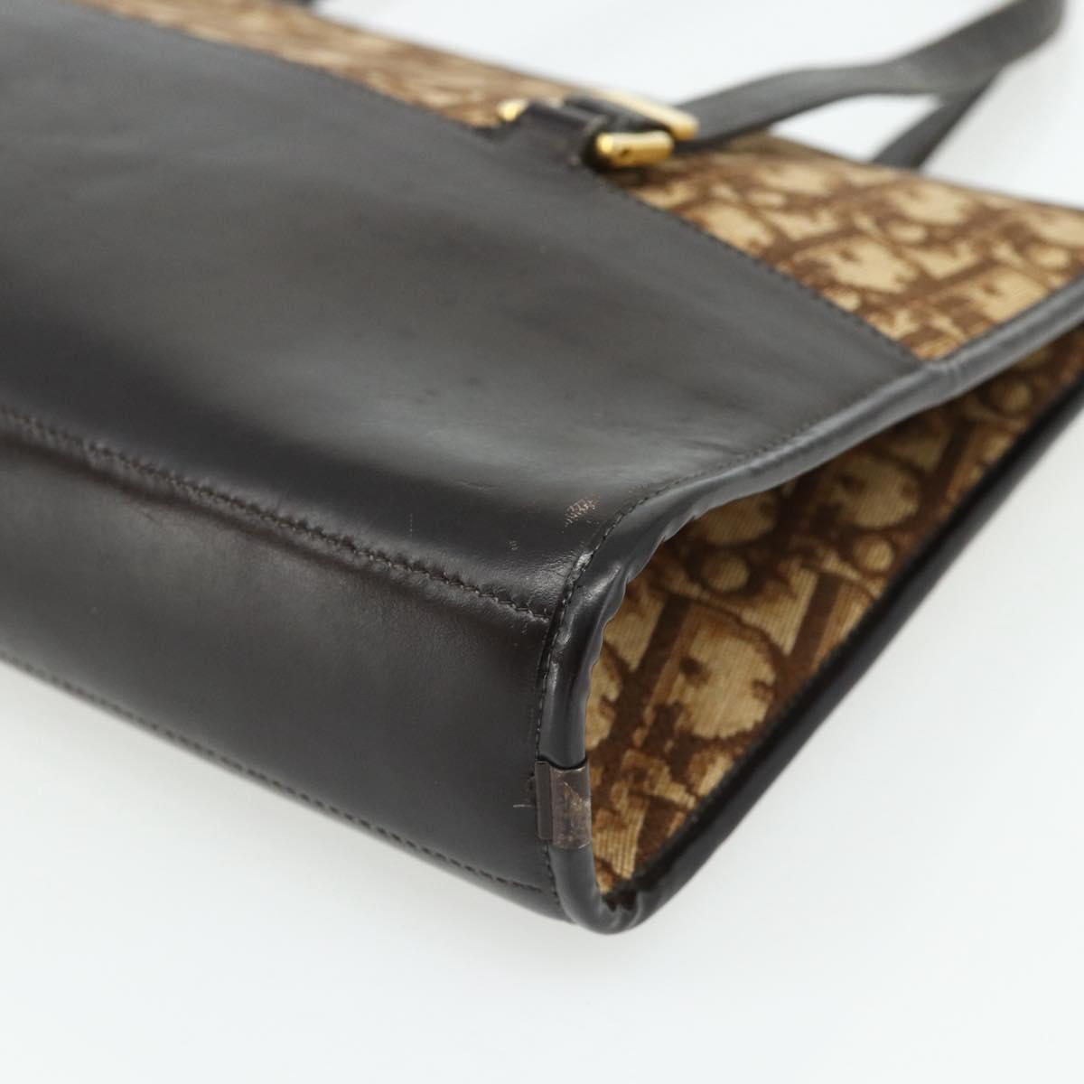 Christian Dior Trotter Canvas Hand Bag Beige Gold Auth 178014