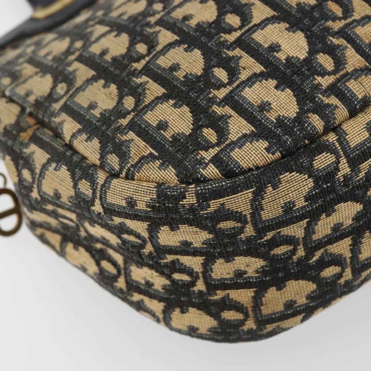 Christian Dior Trotter Canvas Hand Bag Navy Gold Auth 178015