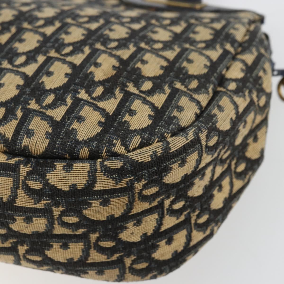 Christian Dior Trotter Canvas Hand Bag Navy Gold Auth 178015