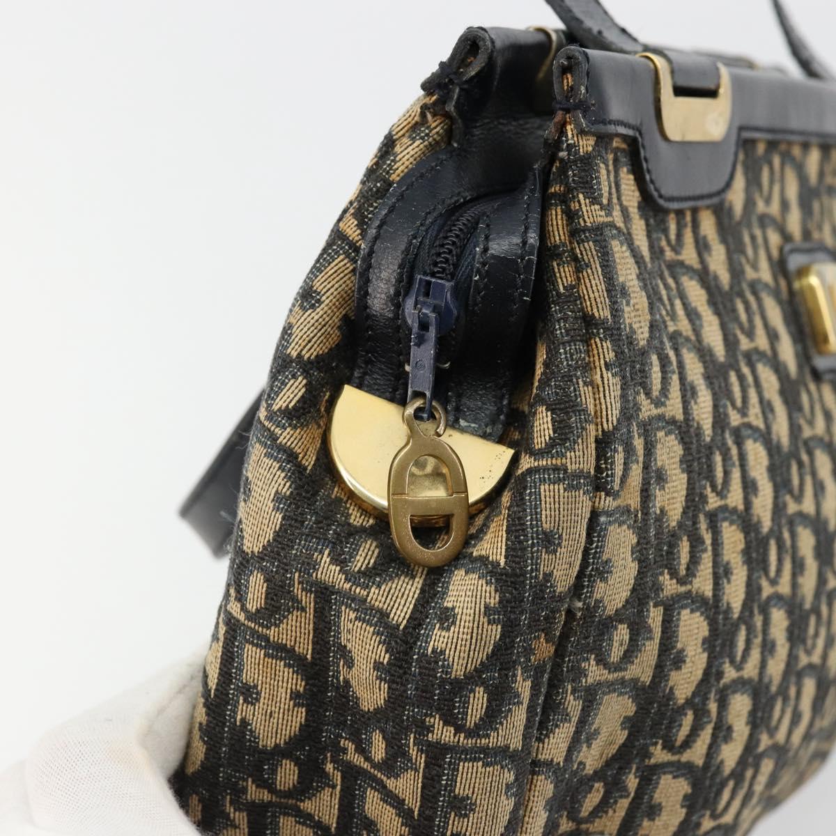 Christian Dior Trotter Canvas Hand Bag Navy Gold Auth 178015