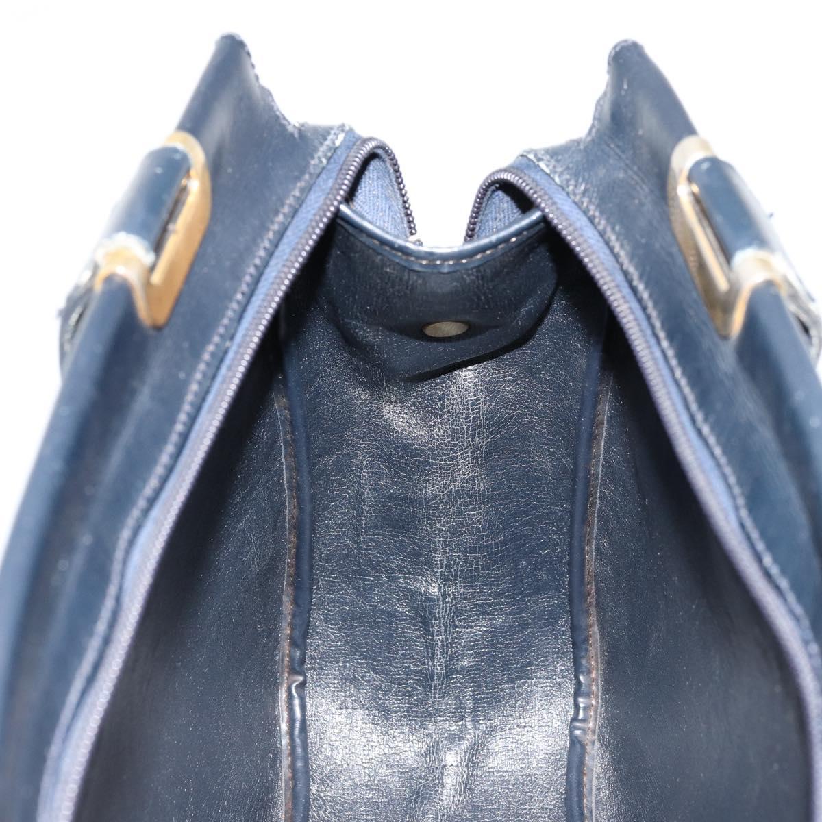 Christian Dior Trotter Canvas Hand Bag Navy Gold Auth 178015