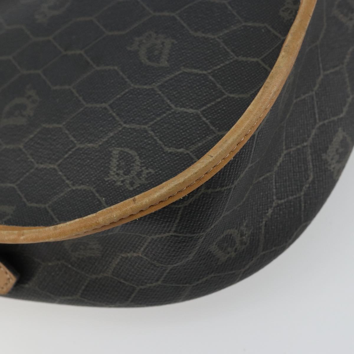 Christian Dior Honeycomb Canvas Shoulder Bag PVC Black Gold Auth 178016
