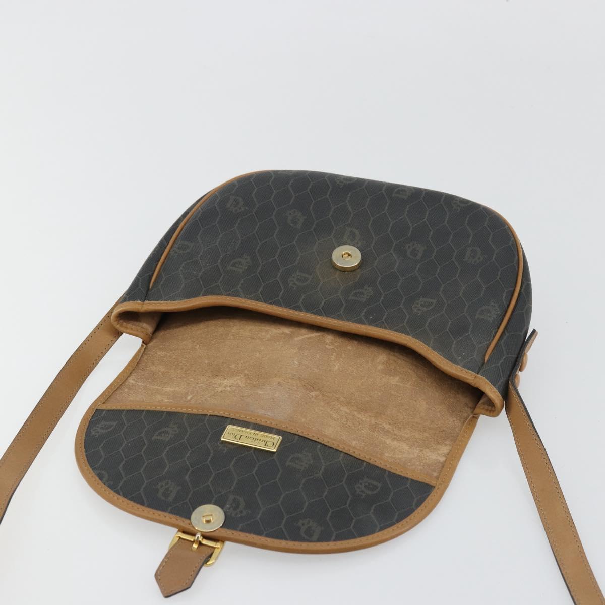 Christian Dior Honeycomb Canvas Shoulder Bag PVC Black Gold Auth 178016