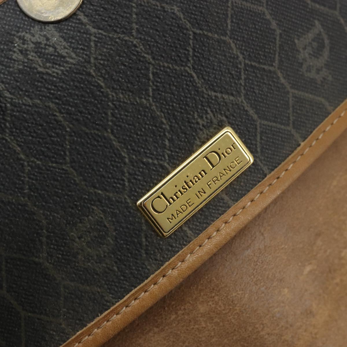 Christian Dior Honeycomb Canvas Shoulder Bag PVC Black Gold Auth 178016